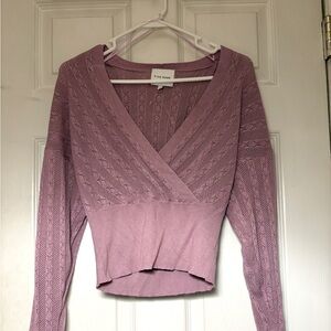 Pink Rose Knit Long Sleeve V-Neck Top. MEDIUM.